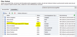 die neue Synchronisationsoptionen für Outlook Kontakt