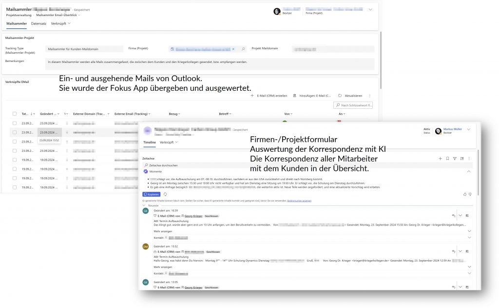 Screenshot: Arbeiten mit Outlook Mails in der Fokus App